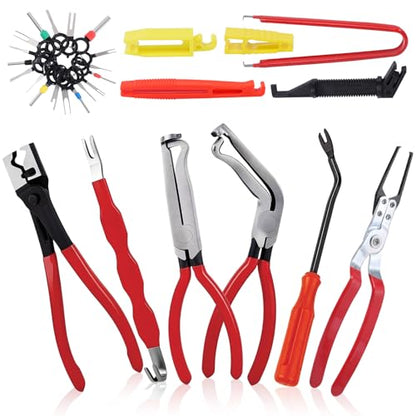 Dntorx 12 Pcs Electrical Disconnect Pliers for Cars, Carbon Steel Electrical Connector Removal Tool Automotive Electrical Plug Connector Disconnect Tool Hose Clamp Plier for Push Tab Style Plugs