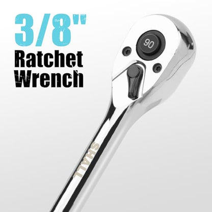 SHALL 3/8-Inch Drive Ratchet, 90-Tooth Quick-Release Ratchet Wrench | Reversible, Full Polished, Made of Chrome Alloy, Ideal for Auto Maintenance, Household DIY and Home Repairs - size: 3/8"