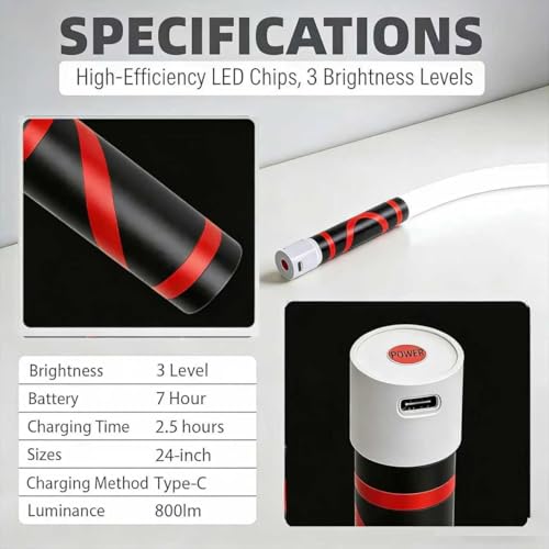 Bendable LED Flashlight Stick, 27" Flexible LED Work Light with Magnetic Base & Hook, 360° Rotatable Rechargeable LED Flashlight Stick for Mechanics, Automotive Repair, Camping, Emergency (1PCS) - color: 1PCS