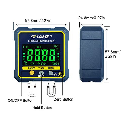 SHAHE Digital Angle Gauge Magnetic Protractor Inclinometer Level Angle Finder Angle Cube Level Box with Magnetic Base and Backlight