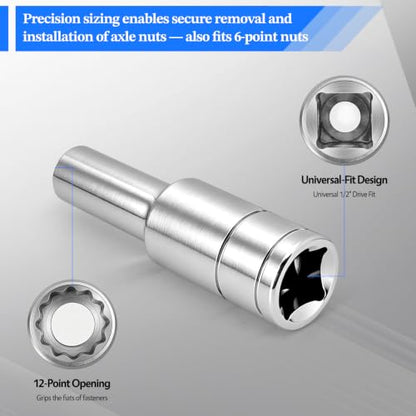 2 Pcs 1/2" Drive 12mm Deep Impact Socket | Anti-Rounding 12 Point Design, Square Chamfered Opening, Easy Removal of Axle Nut - color: Deep, size: 12mm