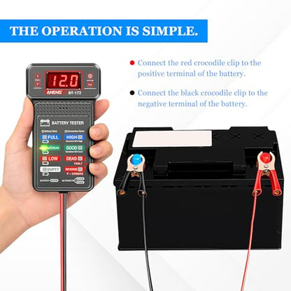 Wuyaoyao 12V Car Battery Tester with LCD Display & LED Indication, Automotive Battery and Alternator Tester Tool, Batteries Voltmeter and Alternator Charging System Analyzer, Car Accessories
