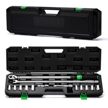TecoTek 14PCS 1/2 Inch Drive Torque Wrench Tool Set, Tire Change Kit, 22.2-244.2FT.-LB/30-330Nm, With 24" Breaker Bar, 3-Inch & 5-Inch Extension, 10 Sockets for American Cars, Trucks and SUVs