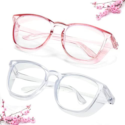 SQIMZAR Safety Glasses Goggles For Women Nurses Protective Eyewear,Anti Fog Safety Goggles - color: Clear +Clear Pink