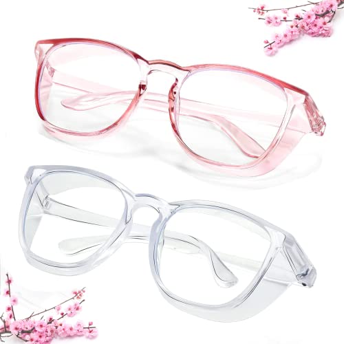 SQIMZAR Safety Glasses Goggles For Women Nurses Protective Eyewear,Anti Fog Safety Goggles - color: Clear +Clear Pink