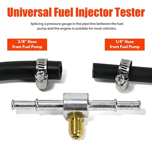 Pro Fuel Injection Pressure Tester Kit, 0-140 PSI Fuel Injector Pressure Tester Tool Kit with 9.49,7.89,6.30 Fuel Line Fittings, Gauge, Quick Coupling for Car Truck Motorcycle Engine Leak Down