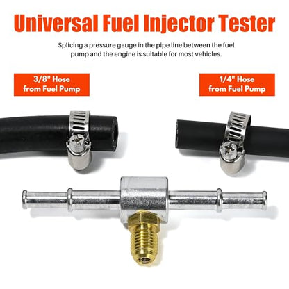 Pro Fuel Injection Pressure Tester Kit, 0-140 PSI Fuel Injector Pressure Tester Tool Kit with 9.49,7.89,6.30 Fuel Line Fittings, Gauge, Quick Coupling for Car Truck Motorcycle Engine Leak Down