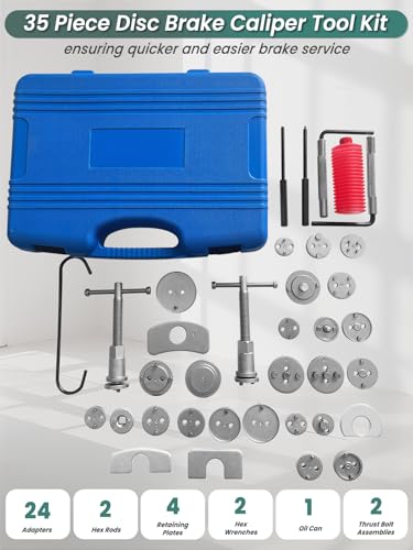Brake Caliper Compression Tool 36 Piece Disc Brake Caliper Tool Kit for Pad Replacement with 24 Adapters Fits Most Vehicles with C Hanger