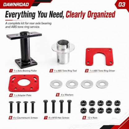 Rear Axle Bearing Puller & Installer with ABS Tone Ring Tool Kit, Heavy Duty Toyota Axle Bearing Tool, Compatible with 1995-2020 Toyota Tacoma, Tundra, 4Runner, Hilux, T100 Pickups