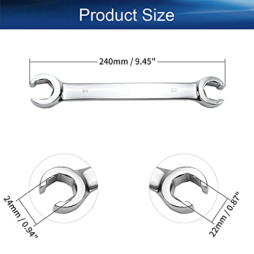Auniwaig 22mm x 24mm Flare Nut Wrench 0.87 x 0.94 Inch Metric Double Open End Geardrive Flare Nut Wrench for Removing Replacing Nuts 2 Pcs - size: 22x24mm