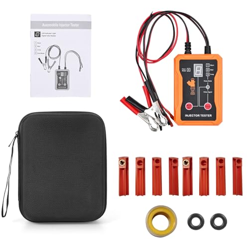 Keenso Fuel Injector Tester ABS Dual Channel Injector Cleaning Tool Kit 12V with 8 Adapters 4 Pulse Modes Silicone Output Wires for Gasoline Engine Mechanics (Orange) - color: Orange