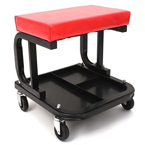 Rolling Creeper Seat (300 lbs Capacity) | Fit for Garage Shop Workshops Padded Mechanic Stool with Tool Tray
