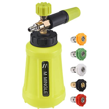 M MINGLE Foam Cannon for Pressure Washer, 1 Liter with 5 Nozzle Tips | Car Foam Sprayer with 1/4 Inch Quick Connector, Wide Mouth Heavy Duty Car Wash Foam Blaster Power Washer, 3000 PSI - size: 1 L