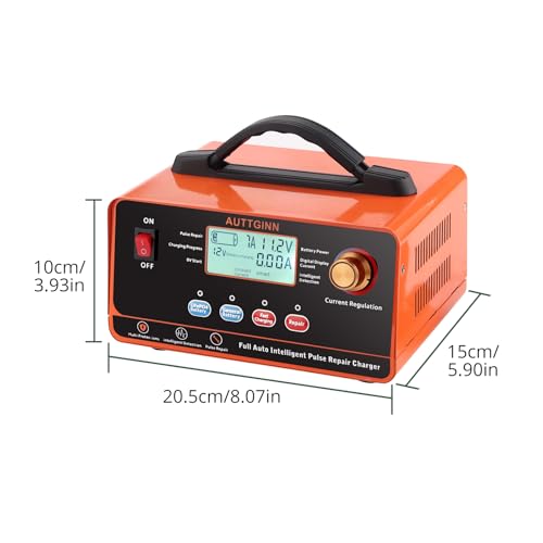 AUTTGINN 12V 24V Adjustable Battery Charger Maintainer, 0-20A Adjustable Car Battery Trickle Charger with Battery Desulfator for Lead-Acid LiFePO4 Lithium Batteries, AGM Gel Deep Cycle - color: orange