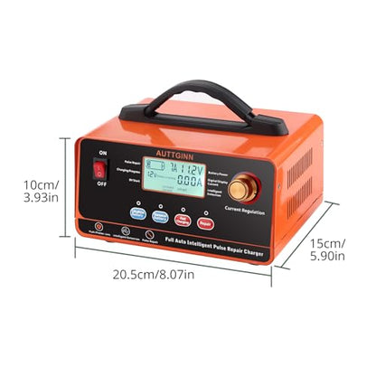 AUTTGINN 12V 24V Adjustable Battery Charger Maintainer, 0-20A Adjustable Car Battery Trickle Charger with Battery Desulfator for Lead-Acid LiFePO4 Lithium Batteries, AGM Gel Deep Cycle - color: orange