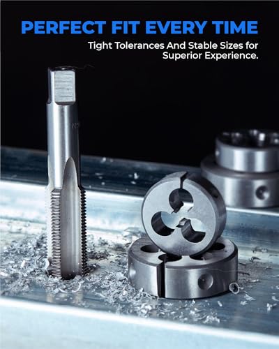 toolant 45pcs SAE Tap and Die Set, 1/4"-1" Large Threading Set with Round Dies for Cutting and Rethreading Internal and External Threads - size: 45pcs SAE (1/4"-1")