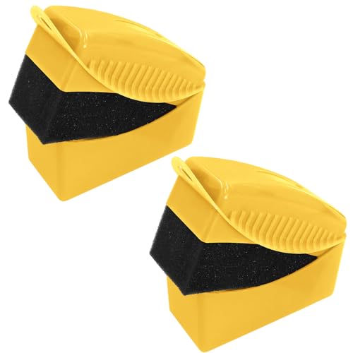 2Pcs Tire Dressing Applicators,Tire Shine Applicator Pads,Reusable Tire Dressing Sponge Pad Car Tire Applicator Pads with Lid for Car Glass, Painted Steel & Porcelain (Yellow, Curved - size: Yellow, Curved