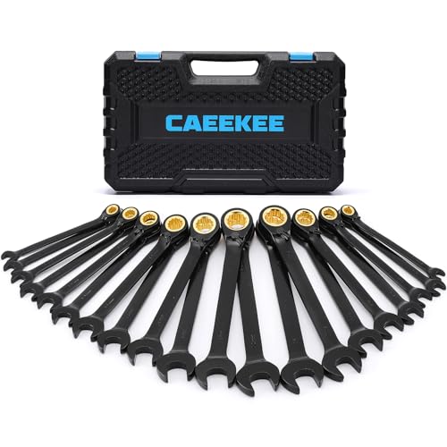 20PCS 72-Tooth Reversible Ratcheting Combination Wrench Set, Metric & SAE, 8mm - 19mm, 5/16" - 3/4", 12 Point, CR-V Steel, With Organizer Box