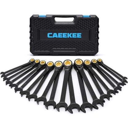 20PCS 72-Tooth Reversible Ratcheting Combination Wrench Set, Metric & SAE, 8mm - 19mm, 5/16" - 3/4", 12 Point, CR-V Steel, With Organizer Box