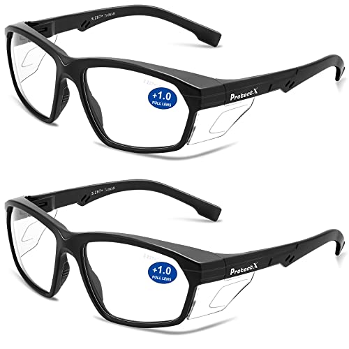 ProtectX Classic Safety Glasses, Anti-Fog Scratch Resistant Lenses, Protective Eyewear for Work, Indoor/Outdoor, ANSI Z87.1 - color: Voyager Reading 1.0 - 2 Pack
