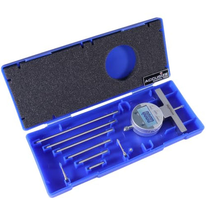 Accusize 0-22 in Digital Depth Gauge with Small-Hole Points, P103-0188 | 6 Connectable Rods, +/-0.001 in Accuracy, 0.0005 in Resolution, 4 in Base, 3/8 in Stem - size: 0-22" Digital
