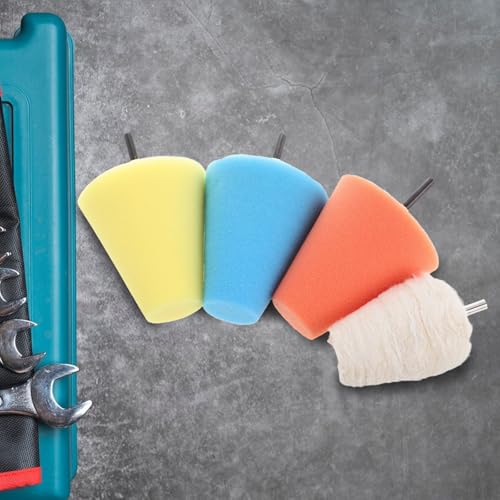 HOMSFOU 4pcs Car Polishing Buffing Sponge Pads Kit with Conical and Ball Shapes for Wheel Hub Cleaning and Dirt Removal Drill Polishing Cone Set for Automotive Wheel Care