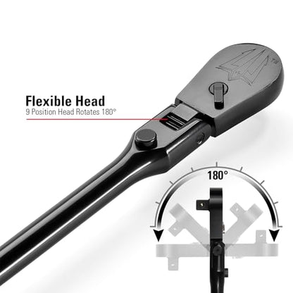 STARWORK TRUE MECHANIC™ 1/2" Drive 90 Tooth Dust-Proof Black Chrome Locking Flex Ratchet, Extra Long 33" Length - size: 33" Length
