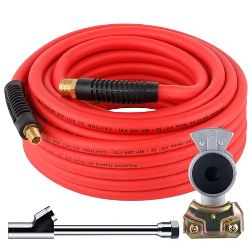 Truck Tire Inflator Kit, 3/8” x 50FT Hybrid Air Hose with 1/4" Chuck and 1/2" NPT Universal Gladhand Connection - color: Red