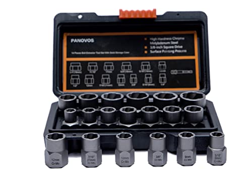 Screw Bolt Nuts Extractor Socket Set, 14 Pieces Impact Bolt & Nut Remover Set, Stripped Lug Nut Remover, Extraction Set for Removing Damaged, Frozen, Rusted, Rounded-Off Bolts, Nuts & Screws