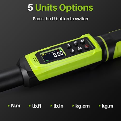 Digital Torque Wrench 1/2" Drive-2.2-147.5Ft.Lb for Car Motorcycle | Electronic Torque Wrench(3-200N.m) ,Vibration Buzzer LED Indicator,±2% Accuracy Five Units for Bike Auto Truck Repair DIY - size: 1/2" 2.2-147.5Ft.Lb