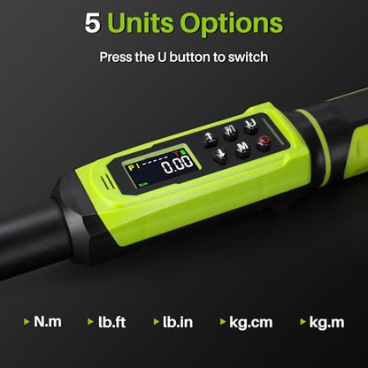 Digital Torque Wrench 1/2" Drive-2.2-147.5Ft.Lb for Car Motorcycle | Electronic Torque Wrench(3-200N.m) ,Vibration Buzzer LED Indicator,±2% Accuracy Five Units for Bike Auto Truck Repair DIY - size: 1/2" 2.2-147.5Ft.Lb