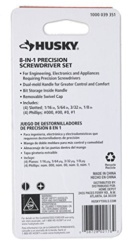 Husky 1000-039-351 Phillips and Slotted 8-in-1 Double Ended Precision Screwdriver Set with Onboard Storage