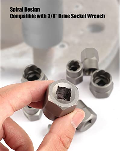 3/8” Drive Impact Bolt Nut Extractor Set, 13 Pcs Lug Nut Remover Kit 1/4”-3/4” Twist Socket Tool Set with a 1/4” Hex Drive to 3/8” Socket Adapter