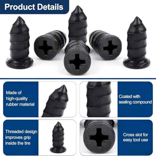 70 PCS Tire Repair Rubber Nail Kit, Vacuum Tire Repair Kits Spiral Rubber Screws, Quick Self-Service Tool for Car, Truck, Motorcycle, Tractor Tire Puncture Repair (70 PCS Screwdriver included)