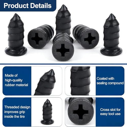 70 PCS Tire Repair Rubber Nail Kit, Vacuum Tire Repair Kits Spiral Rubber Screws, Quick Self-Service Tool for Car, Truck, Motorcycle, Tractor Tire Puncture Repair (70 PCS Screwdriver included)