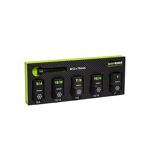 GRIPEDGE Tools | 5-PC – 1/2'' Drive SAE RPT Socket Extractor Set | Sizes 3/4'' – 1'' | Removes Broken Studs, Stripped Bolts and Lug Nuts | Includes Premium EVA Foam Storage|