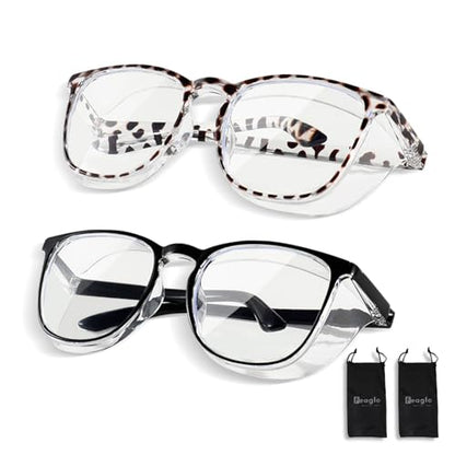 Feaglo Safety Glasses, Anti Fog Safety Goggles for Women Men, Blue Light Blocking Stylish Eye Protection Glasses Side Shield - color: Black+leopard