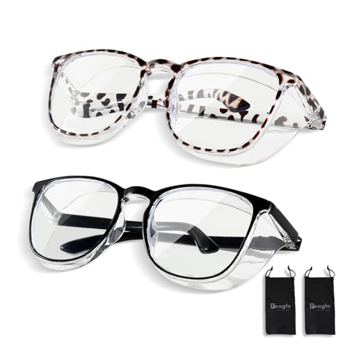 Feaglo Safety Glasses, Anti Fog Safety Goggles for Women Men, Blue Light Blocking Stylish Eye Protection Glasses Side Shield - color: Black+leopard