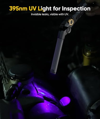 HOTLIGH ZF7885 5000mAh Rechargeable Work Light - 1500 LM Magnetic Flashlight, 4 Mode Mechanic Light with 395nm UV Lighting for Auto Repair, Outdoor Tasks, Fathers Day, Gifts for Men