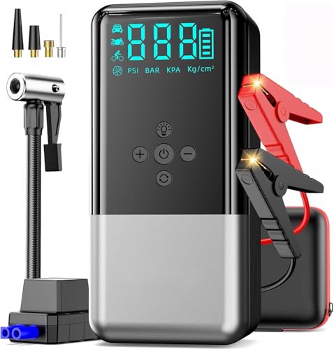 Jump Starter with Air Compressor 8000A 160PSI Battery Jumper Starter(10L Gas/All Diesel) Jump Box Car Battery with Auto-Shutoff Tire Inflator, Jumper Cables and Flashlight | (Up To10L Gas/All Diesel) Car Battery With Auto-Shutoff Tire Inflator, Jumper Cab