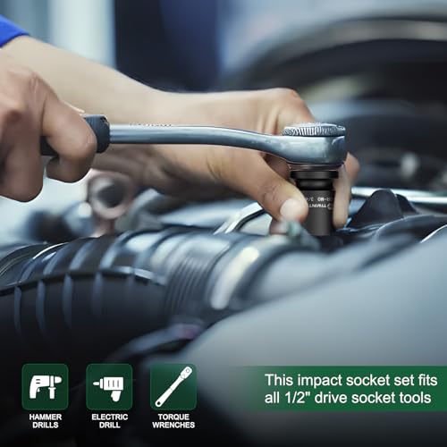3/4" Shallow Impact Socket 1/2 Inch Drive for Wheel Lug Nuts & Axle Nuts | CR-MO Steel Impact Socket, 6 Point Design, 1.5" Length, SAE Size Socket for Automotive and Industrial Equipment Maintenance - size: 3/4" (Standard)