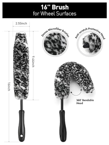 Fantasticlean 6PCS Car Wheel Brush Kit for Cleaning Tires | Tire Brush, Soft Rim Brush, Bendable Wheel Cleaner Brush for Cleaning Wheels, Double-Ended Detailing Brush, Applicator Pads - size: 6PCS-WDK001