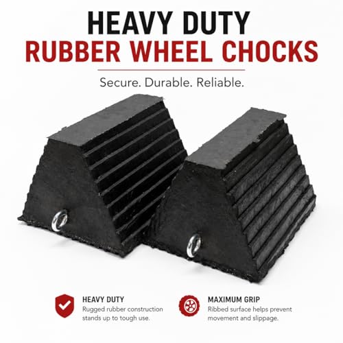 Denco Extreme Duty Rubber Semi Truck Wheel Chock with Eyebolt - Set of 2