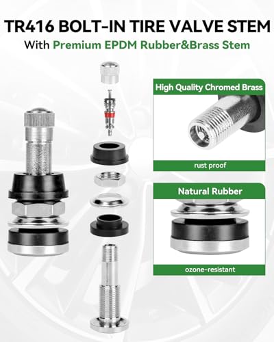 20 Pcs TR416 Clamp-in Bolt-in Tire Valve Stems, Solid Brass Tubeless Valve Stems Fit 0.453" & 0.625" Dual Rim Holes for Heavy Duty Trucks, Buses, Commercial Vehicles - size: TR416