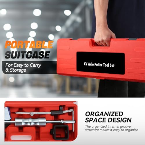 Auto Dynasty CV Axle Puller Tool Set Front Wheel Drive Axle Half Shaft Removal Tool Kit with Slide Hammer, 8 pc CV Joint Removal Tool and 63mm 48mm CV Joint Fork Adapter Cable Adapter Attachments