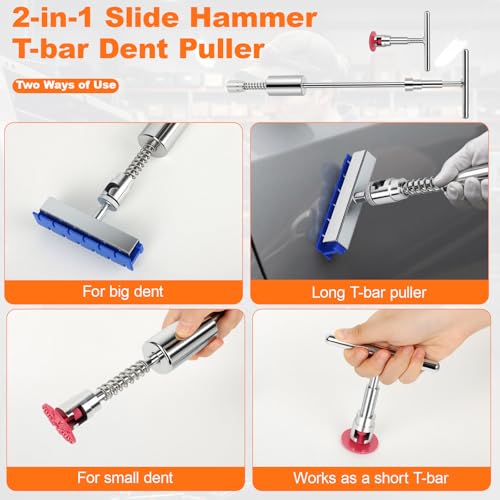 Dent Puller, 149PCS Paintless Dent Removal Kit – Car Dent Puller Kit with Slide Hammer 2 in 1 T-Bar, Lifter, Bridge Puller–Dent Remover Tool for Car Hail Dent Remove Repairs 95% of Car Dents