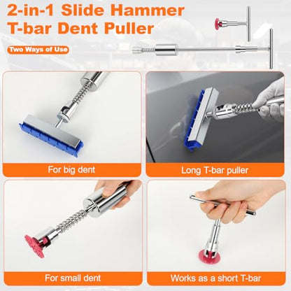 Dent Puller, 149PCS Paintless Dent Removal Kit – Car Dent Puller Kit with Slide Hammer 2 in 1 T-Bar, Lifter, Bridge Puller–Dent Remover Tool for Car Hail Dent Remove Repairs 95% of Car Dents