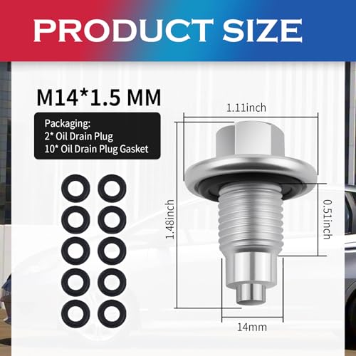 2PCS M14×1.5 Magnetic Oil Drain Plug,Replacement OEM#90009-PY3-000/6506214AA Oil Pan Drain Plug with 10PCS Oils Drains Plugs Gasket,Car Accessories Compatible with Honda/Yamaha/Audi (M14×1.5, 2PCS) - color: M14×1.5, 2pcs