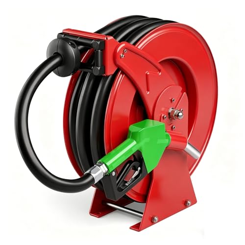 3/4" x 33ft Fuel Hose Reel, Extra Thick Steel, 300PSI Diesel Fuel Transfer Hose, 3/4 Inch Retractable Hose Reel with Fuel Nozzle Working with Pump & Tank - color: Red, size: 3/4" x 33ft