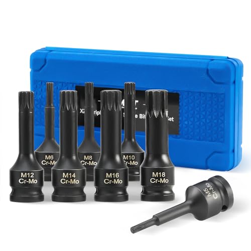 Orion Motor Tech XZN Triple Square Spline Bit Sockets, 8pc 1/2" Drive Impact Triple Square Bit Socket Set with Metric M5 M6 M8 M10 M12 M14 M16 M18 Socket Adapters, Cr-Mo Steel, Storage Case - style: XZN Triple Square Spline Bit Socket Set